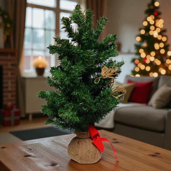 Vintage Tabletop Christmas Tree 🎄 24" Rustic Burlap Base Farmhouse Decor - Picture 1 of 10